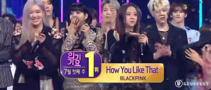 Blackpink members on SBS Inkigayo for How You Like That as First Place