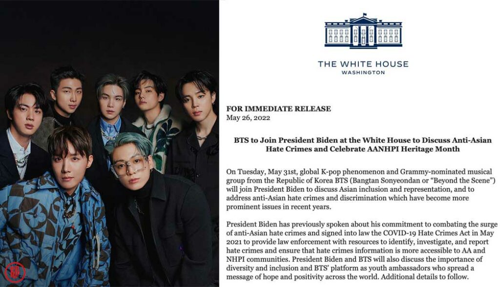 White House Press Release and Official Statement about BTS visit. | Twitter