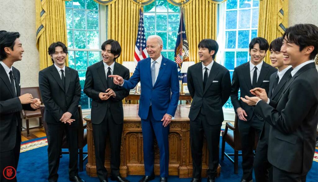 BTS having conversation with US President Biden at the White House in 2022. | Twitter.