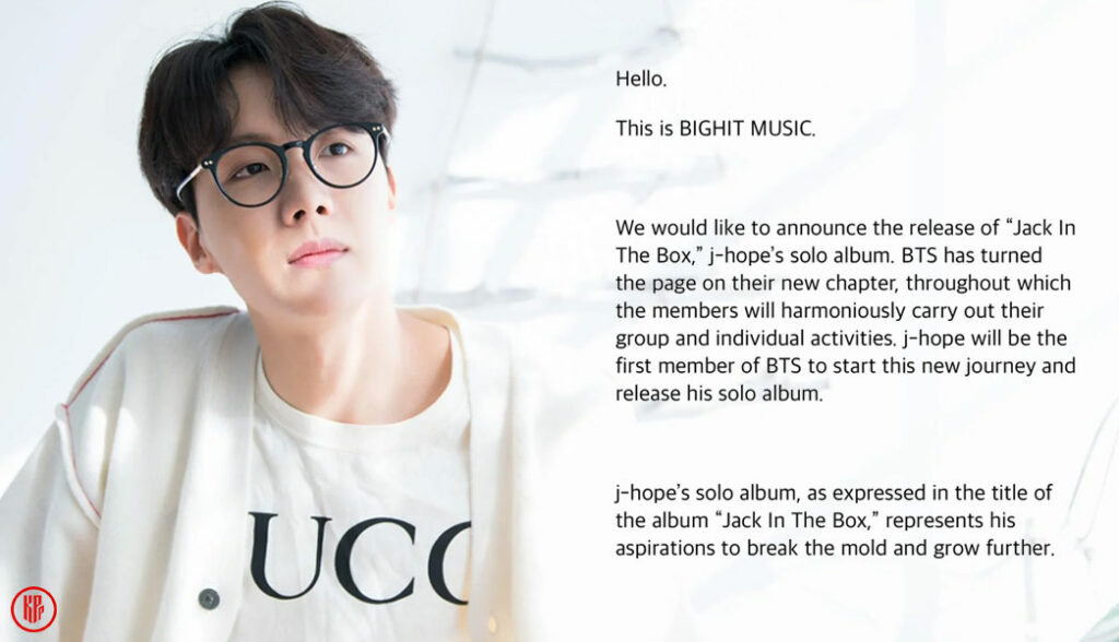 BIGHIT MUSIC statement about the meaning behind j-hope “Jack in the Box” new solo album 2022. | Twitter