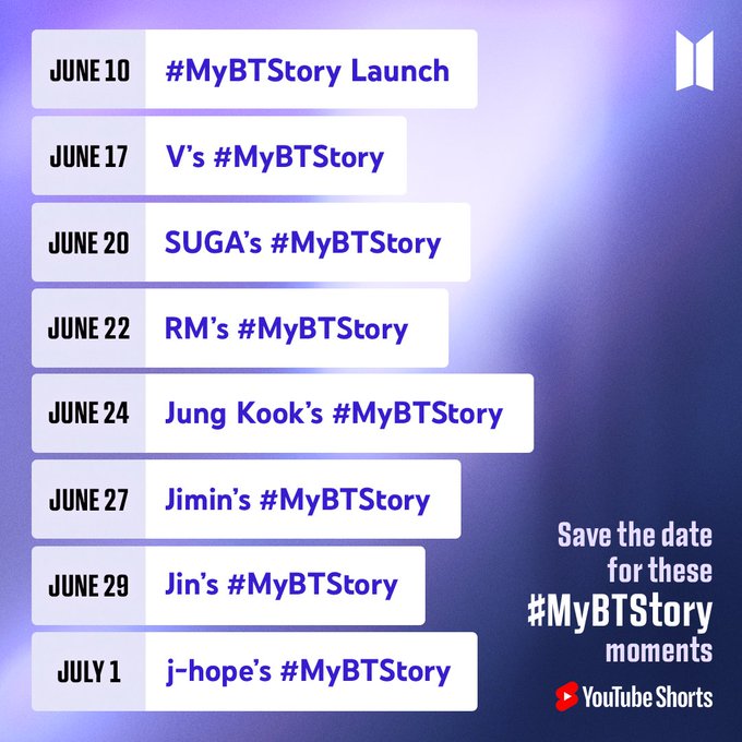 #MyBTStory YouTube Shorts Schedule