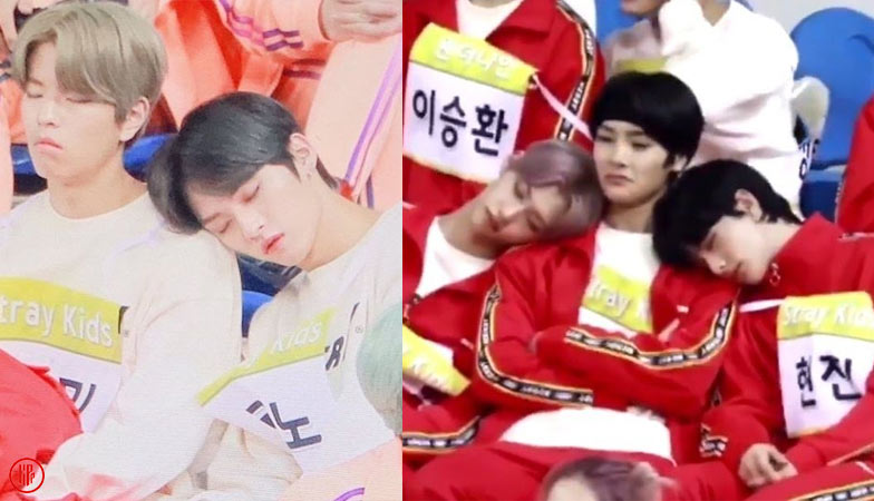 Stray Kids members asleep due to fatigue in ISAC 2019. | Twitter