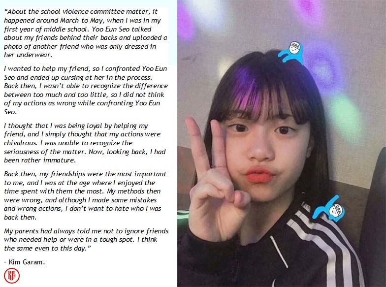 What really happened behind the bullying scandal, according to Kim Garam statement. | Twitter