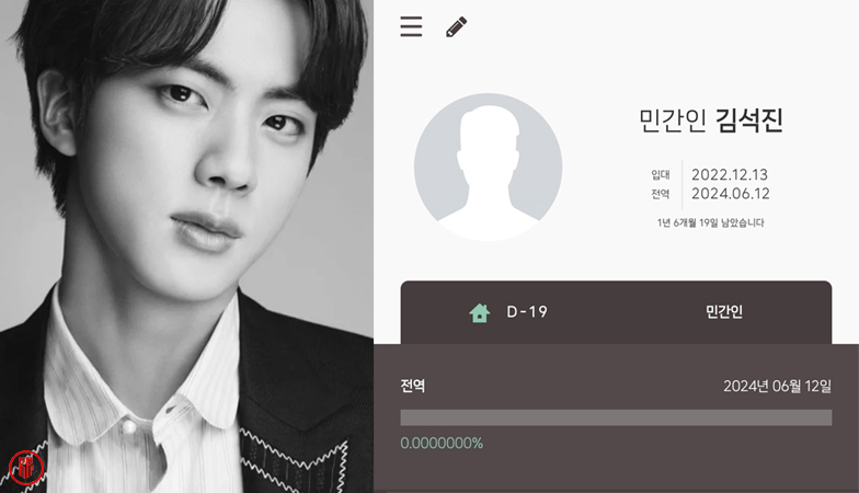 BTS Jin official 2022 enlistment and 2024 discharge date for military service. | Nate Pann