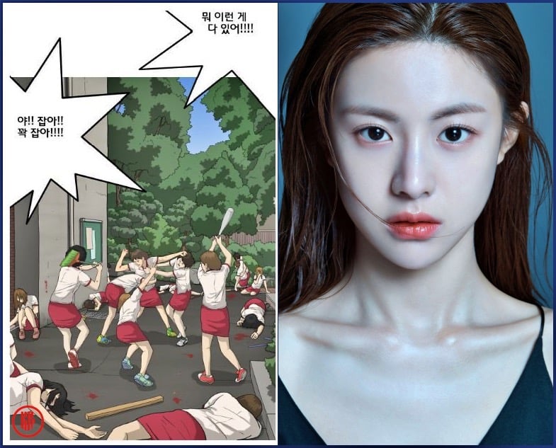 Fight scene in Moving webtoon and Go Yoon Jung.| Twitter and Instagram