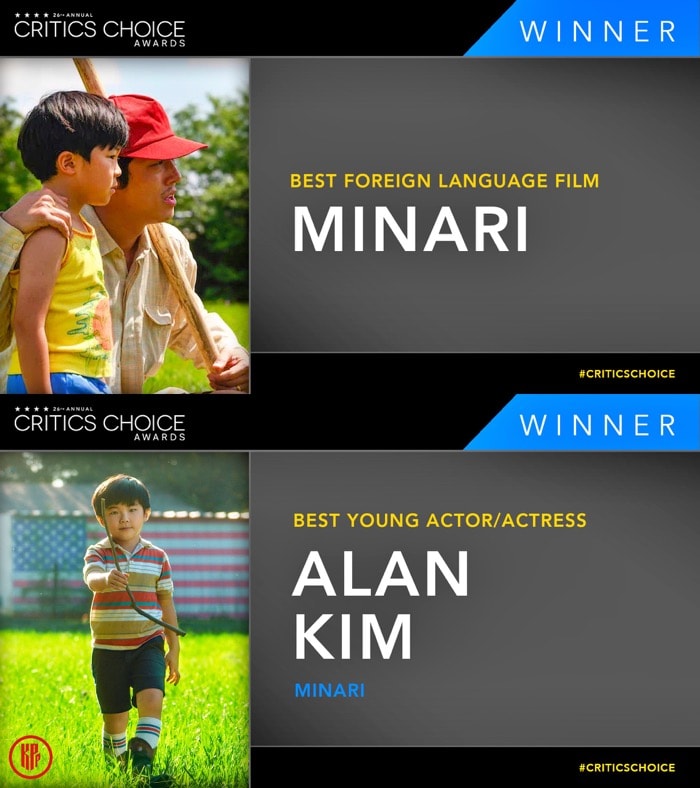 Minari won the Best Foreign Language Film Award and Best Young Actor Award at Critics Choice Awards 2021.