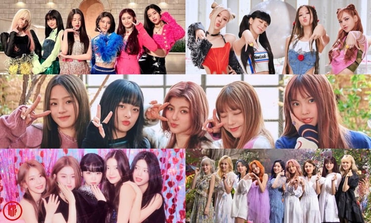 Top 5 popular Kpop girl groups in January 2023. – NewJeans, BLACKPINK, IVE, LE SSERAFIM, and TWICE.