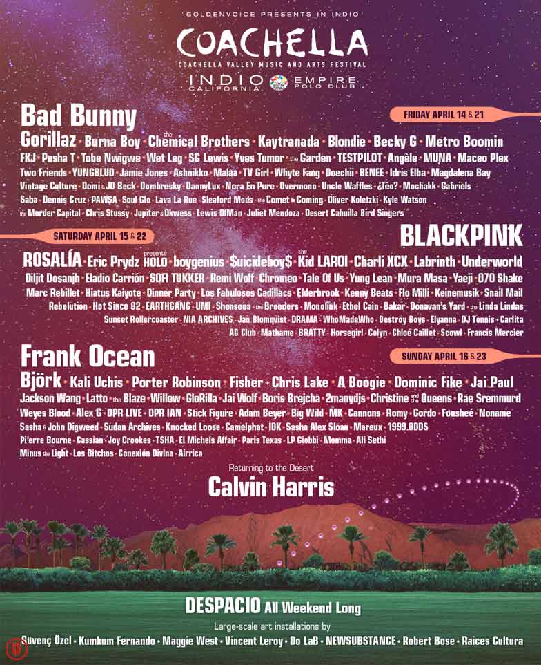Coachella 2023 lineup, with kpop group BLACKPINK as one of its headliners. | Twitter