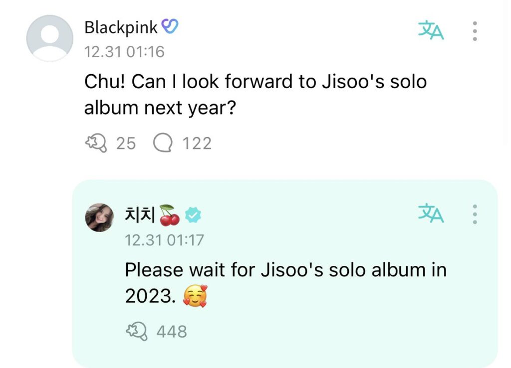 Jisoo's comment of Weverse