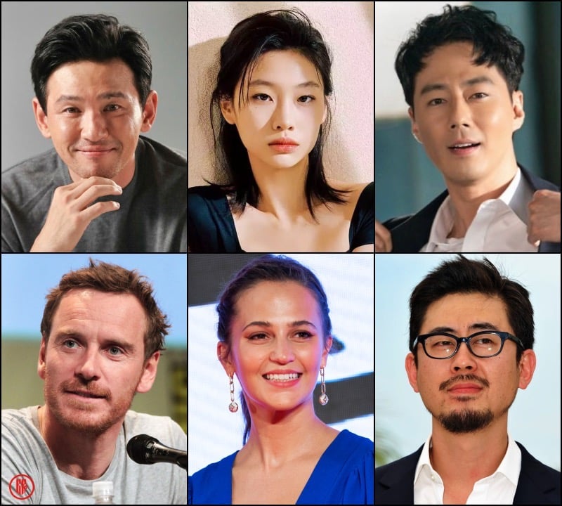 Top: Hwang Jung Min, Jung Ho Yeon, Jo In Sung. Bottom: Fassbender, Alicia Vikander, Na Hong Jin