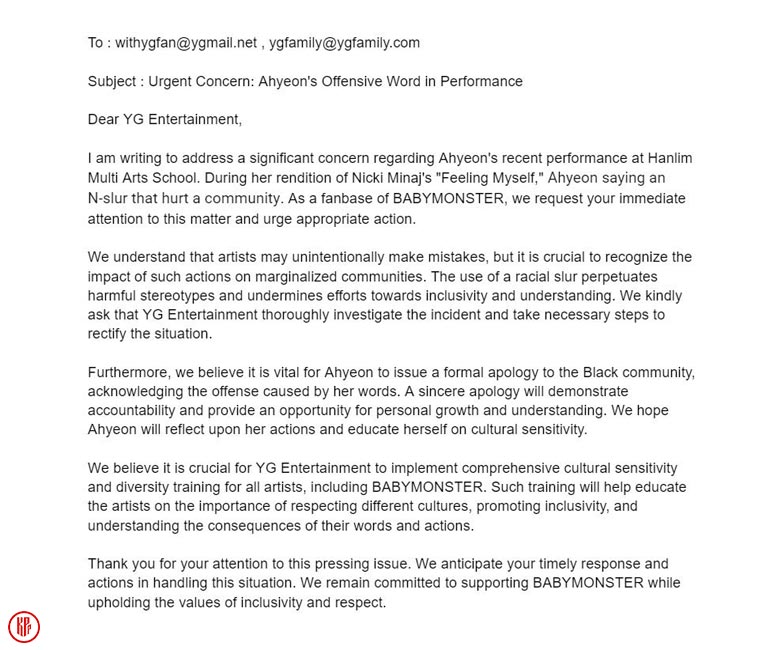 Fan petition regarding BABYMONSTER Ahyeon and his controversy.  |  Twitter