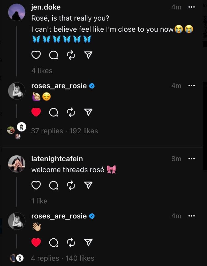 Rosé interacted with fans on Threads
