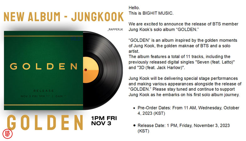 BIGHIT MUSIC announced Jungkook’s solo album release date. | Weverse