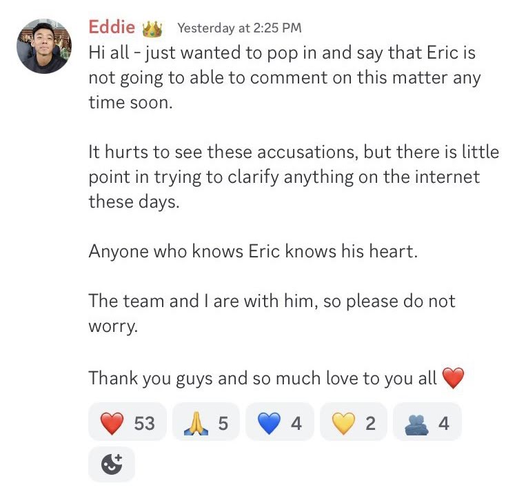 Eddie Nam's statement on Discord