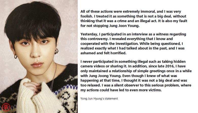 Junhyun and his apology letter on “Burning Sun” scandal. | Twitter