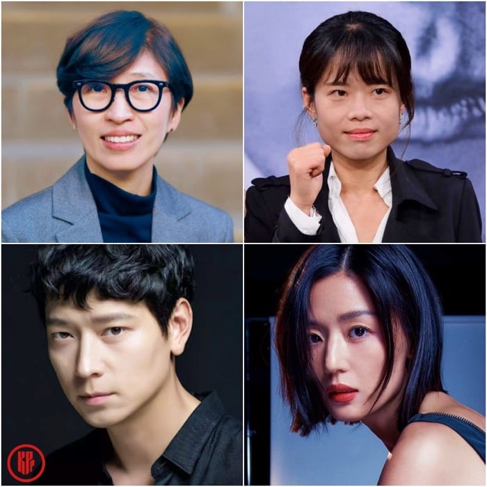 Top: Writer Jung Seo Kyung and director Kim Hee Won. Bottom. Actor Kang Dong Won and actress Jun Ji Hyun. | Seoul Sports, MUBI, Cine21, Netflix. 