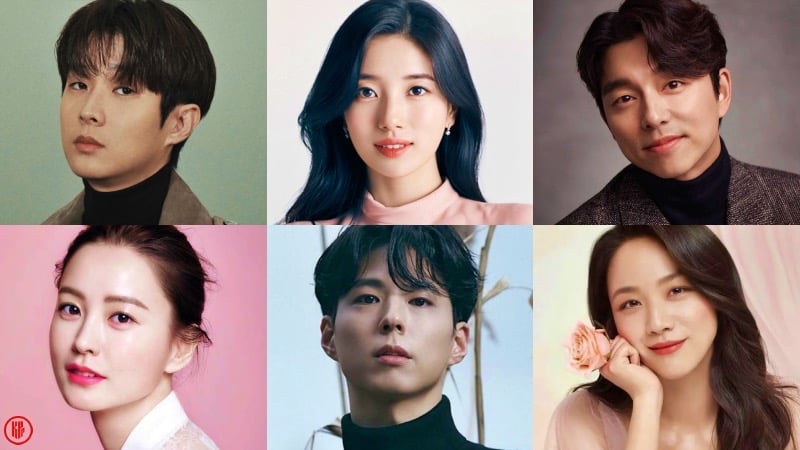 Korean movie “Wonderland” Cast. Top: Choi Woo Shik, Bae Suzy, Gong Yoo. Bottom: Jung Yu Mi, Park Bo Gum, and Tang Wei. | Source: Management SOOP, Instagram, Netflix, ELLE.