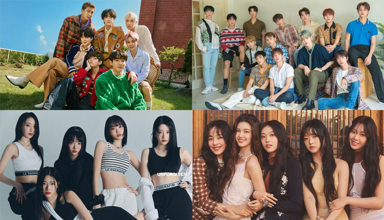 HYBE artists: BTS, SEVENTEEN, LE SSERAFIM, NewJeans. | Multiple Sources