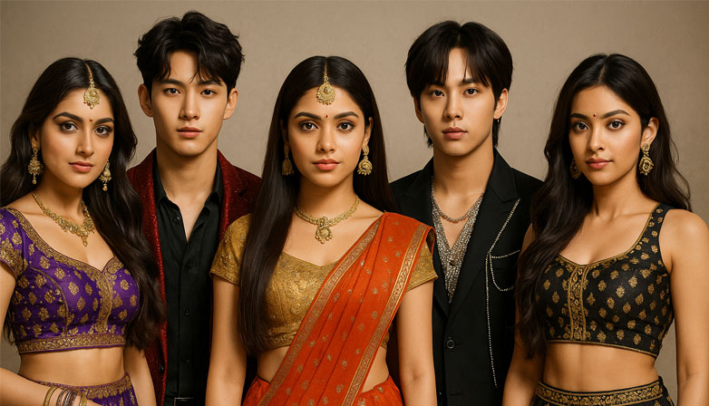 Bollywood and K-pop illustration. | AI-generated