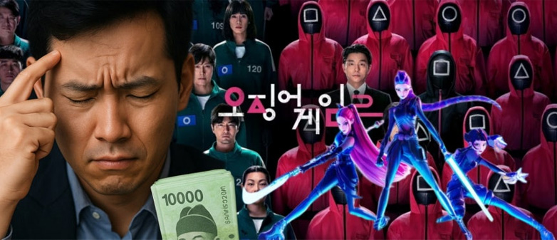 AI-generated image of K-content budget, “Squid Game”, and “KPop Demon Hunters”. | Money Today