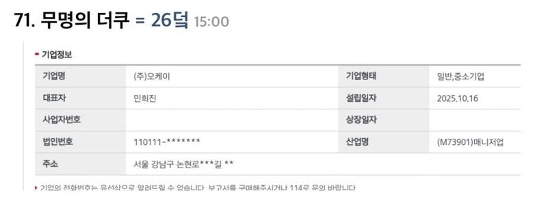 Reported company registration of Min Hee Jin’s new label OOAK. | AKP