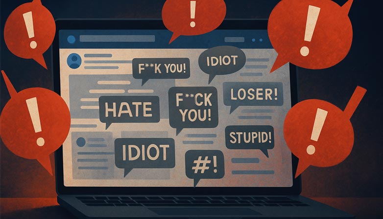 AI-generated illustration of online hate speech. 